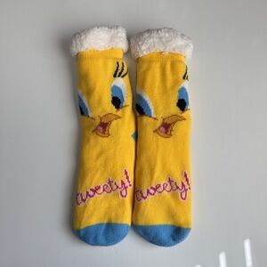 Tweety Bird Sherpa Lined  Slipper Socks -One Size